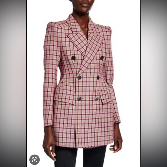 Balenciaga pink tartan hourglass wool jacket size 36 fit a small 2-4 dress - Picture 2 of 5